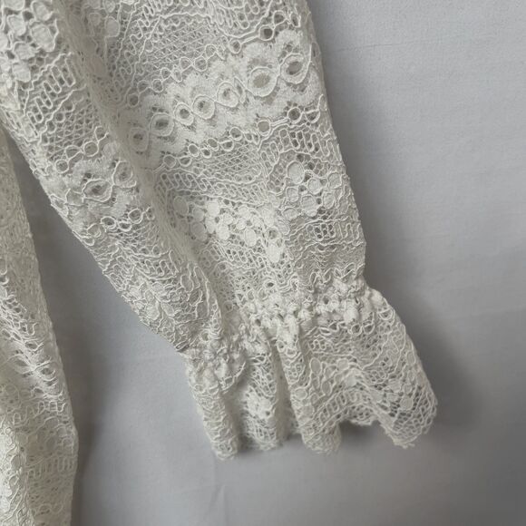 Vivenne Tam Cream Off White Lace Crochet Sheer Romantic Blouse XS - Picture 7 of 12
